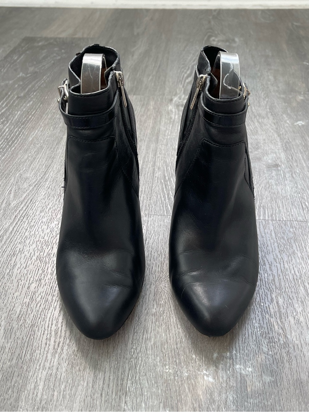 Coach Ursa Ankle Boots Leather Stiletto Black Croc Strap Size 9B - Picture 2 of 5